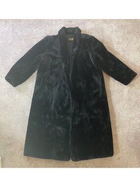 Vintage Monterey Fashions Black Faux Fur Maxi Coat Large Made In USA